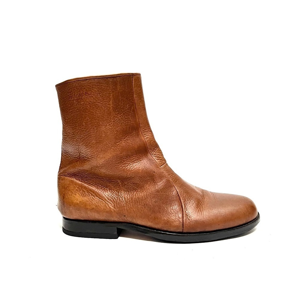 Vintage 1990s men's brown pebble leather zip up heavy duty western ankle boots
